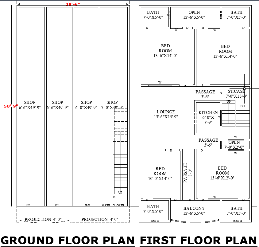 28'-6"x50'-9" Commercial Residential Plan with DWG Design