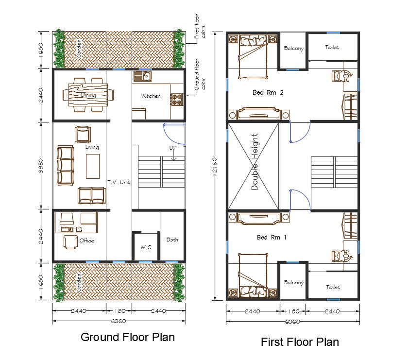 2 BHK Architecture Town House Plan CAD Drawing DWG File