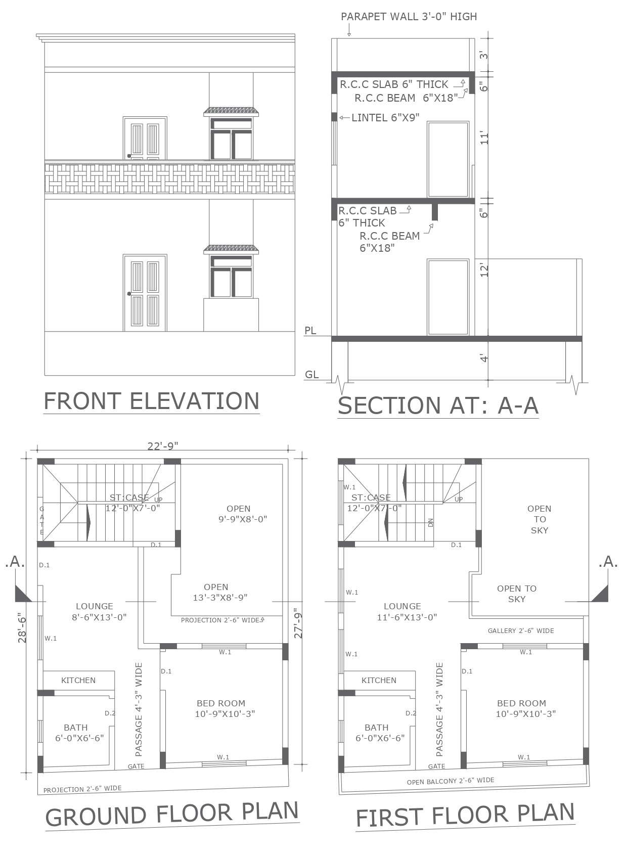 AutoCAD File of 2 BHK Floor Plan and Elevation Design