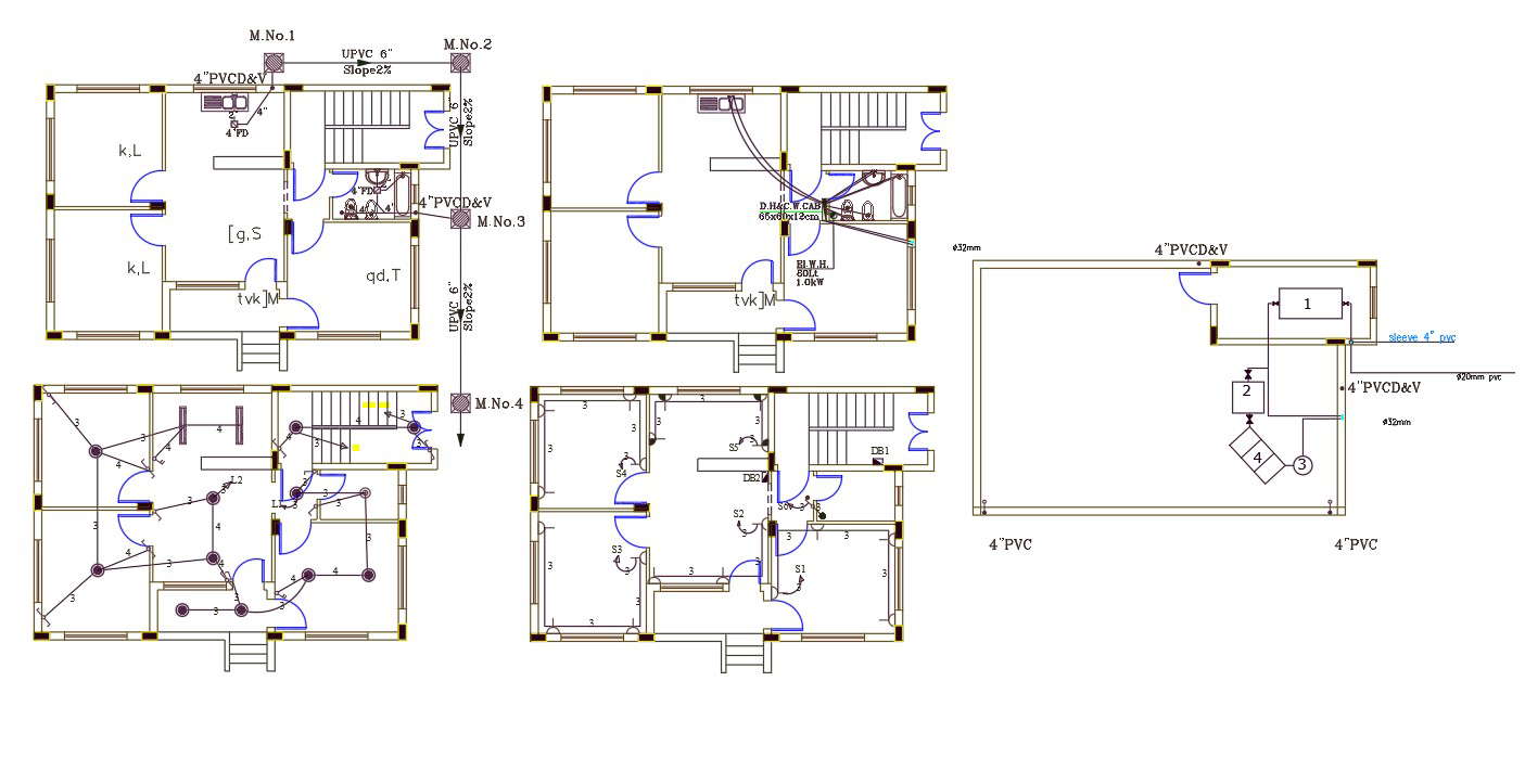 2 BHK House Electrical And Plumbing Layout Plan 