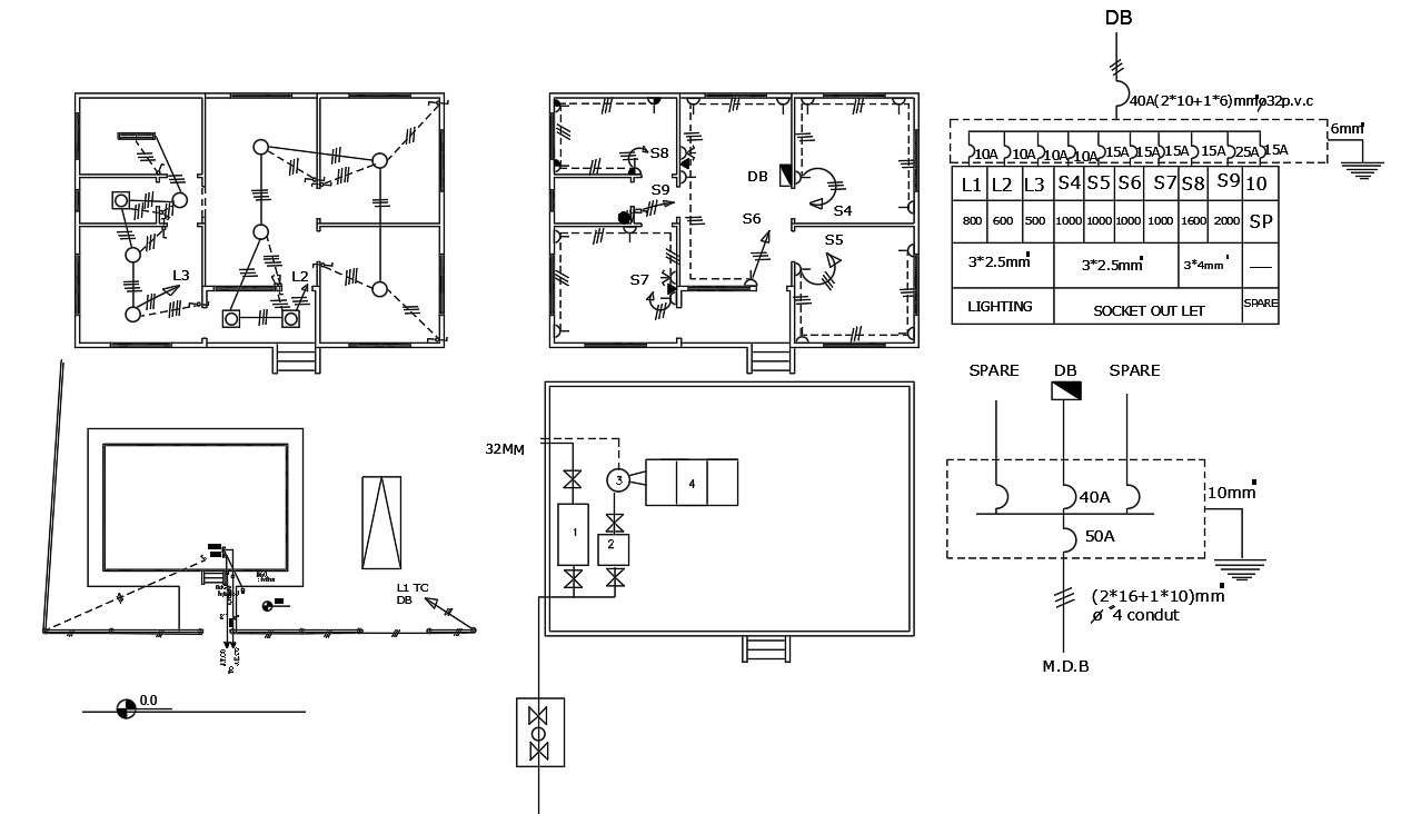 2 BHK House Electrical Layout Drawing
