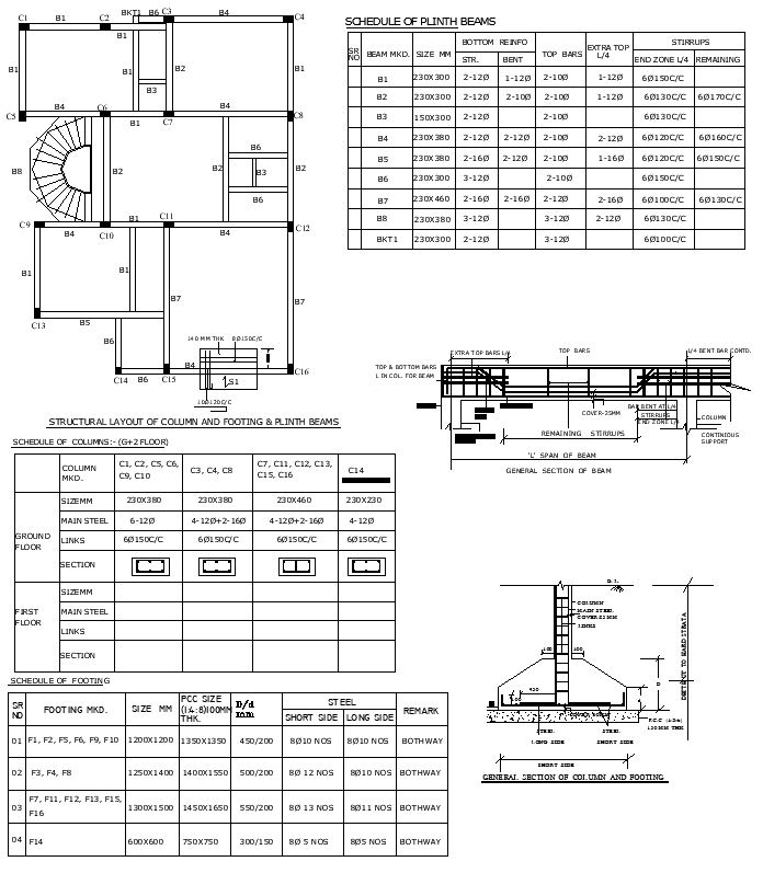 2 BHK House Structural Detail Plan AutoCAD CAD block