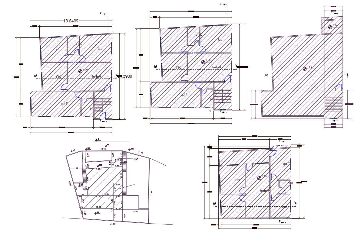 2 BHK Multifamily Apartment Floor Plan AutoCAD File
