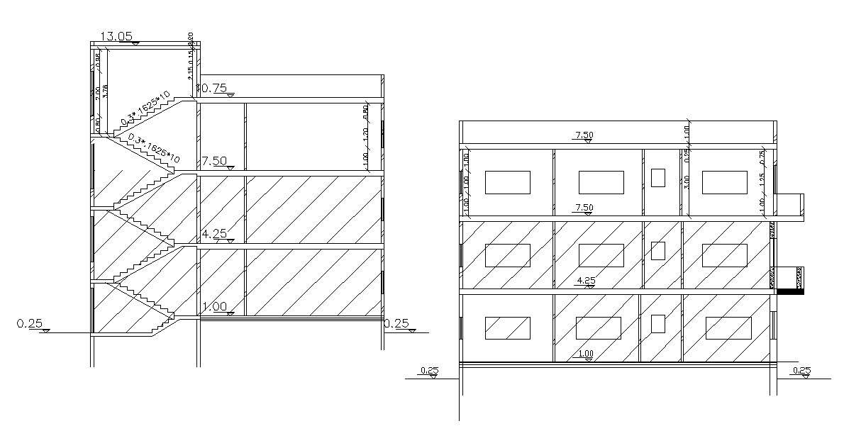 2D CAD Drawing Of Building Sections DWG file 