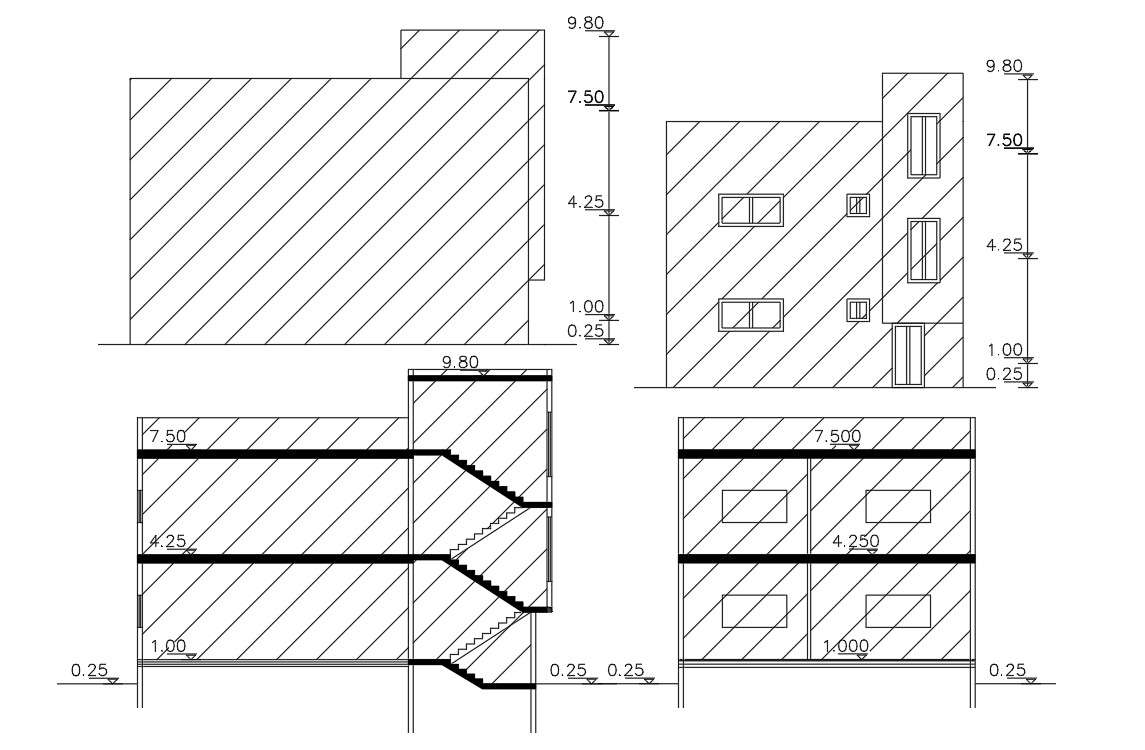 2D House Building Elevation And Section  DWG File