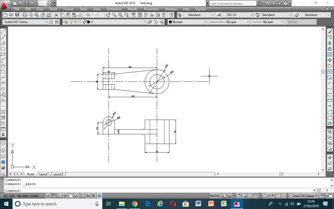 2D autocad drawing of link mechanical part