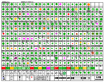 2D blocks of trees shrubs ground design drawing