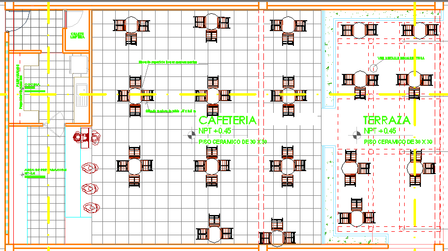 2D layout plan of a cafeteria dwg file