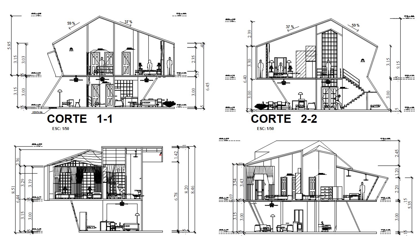 2D AutoCAD House Building Section Drawing Download DWG File