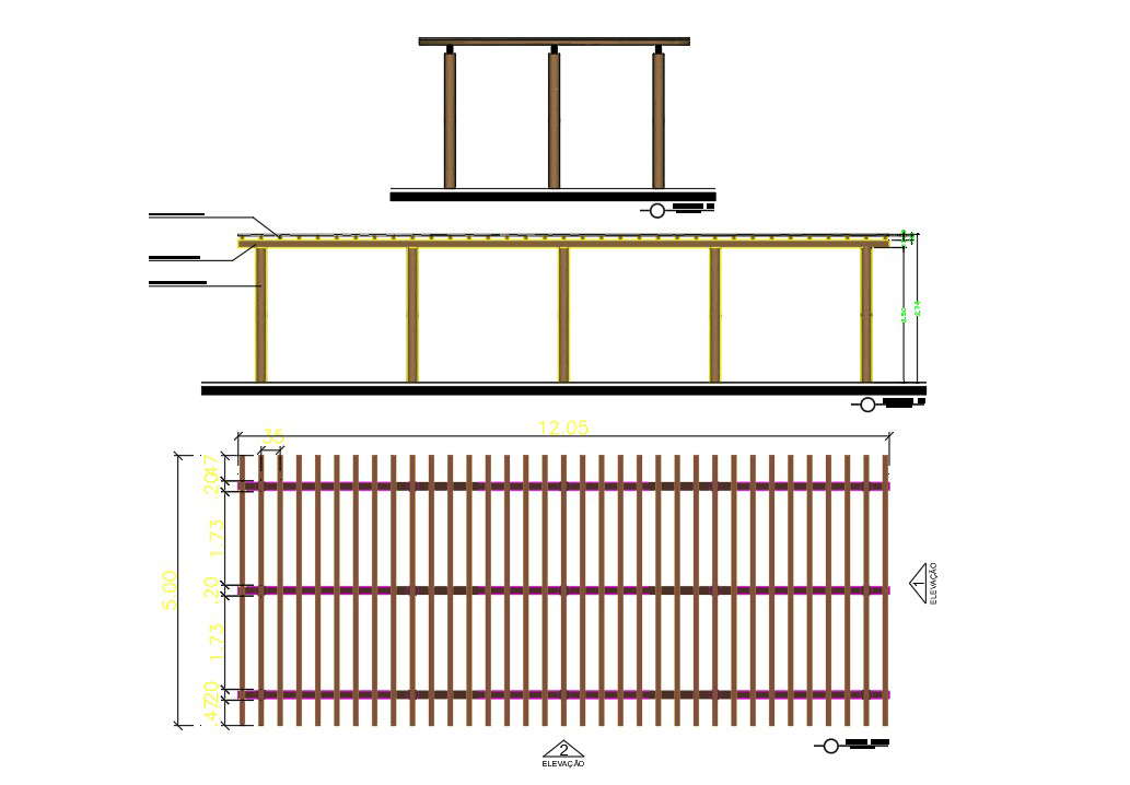 2D Autocad drawing file gives the detail of the plan elevation and sectional detail of pergola. Download the AutoCAD Drawing file.