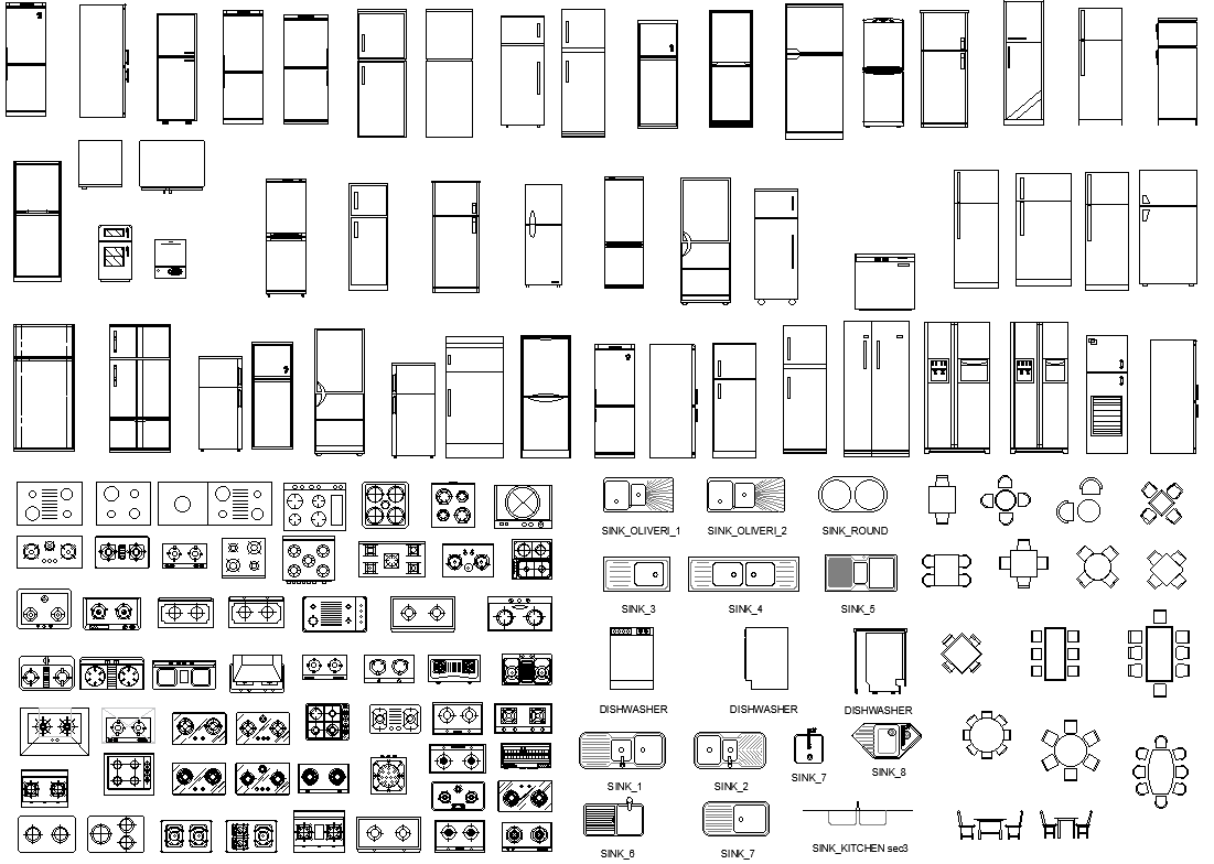 2D CAD Blocks of Different Types of Refrigerator DWG AutoCAD file