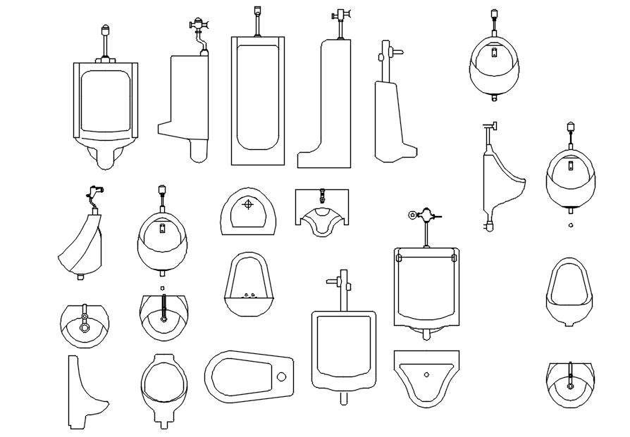 2D CAD blocks of Different designs of urinal in AutoCAD drawing, CAD file, dwg file