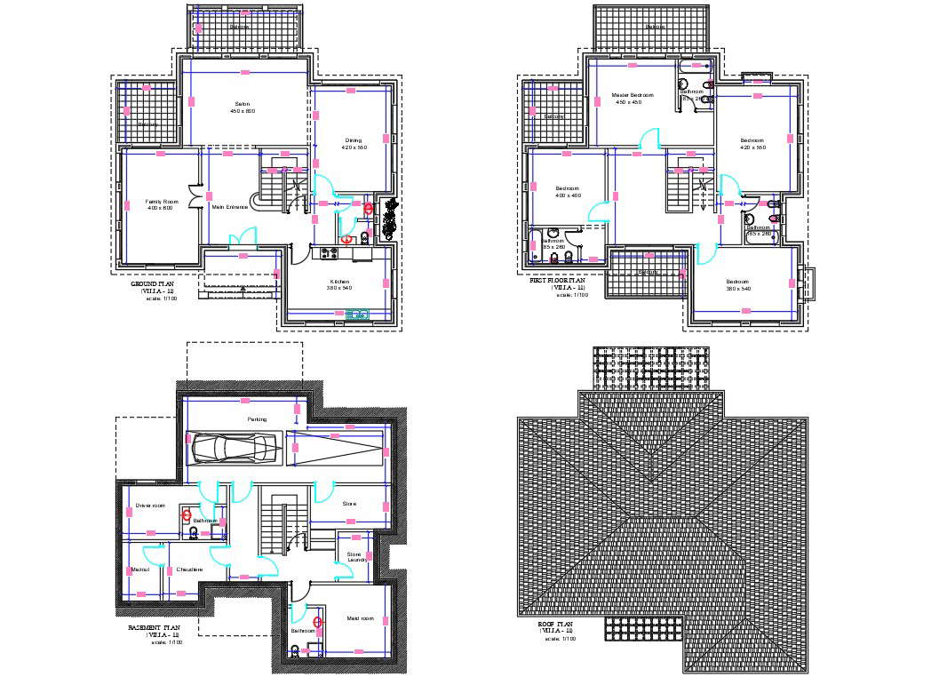 2D Cad drawing file having the Individual villa floor plan with car park facilities(Duplex House).Download the AutoCAD 2D DWG file.