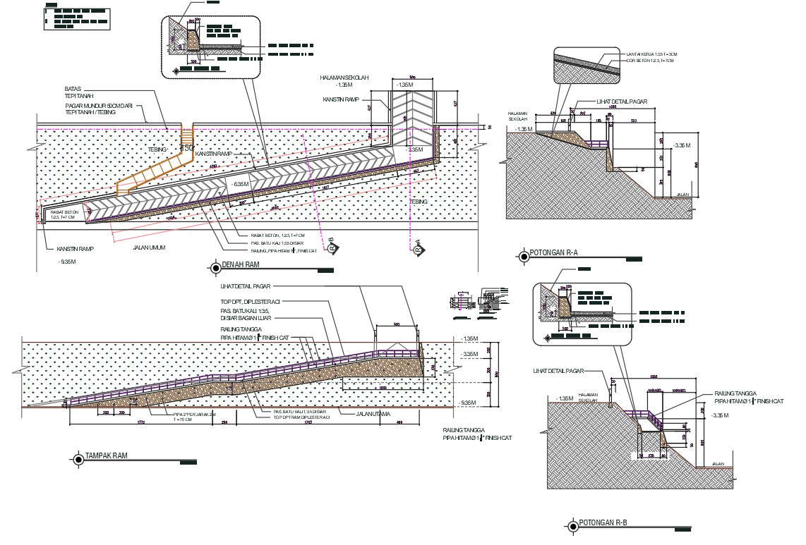 2D Ramp Way Plan And Elevation Design DWG File