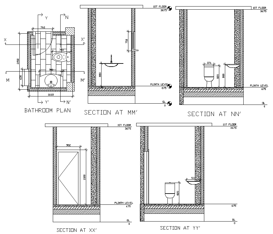 2D Toilet Plan And Section CAD Drawing Download DWG File