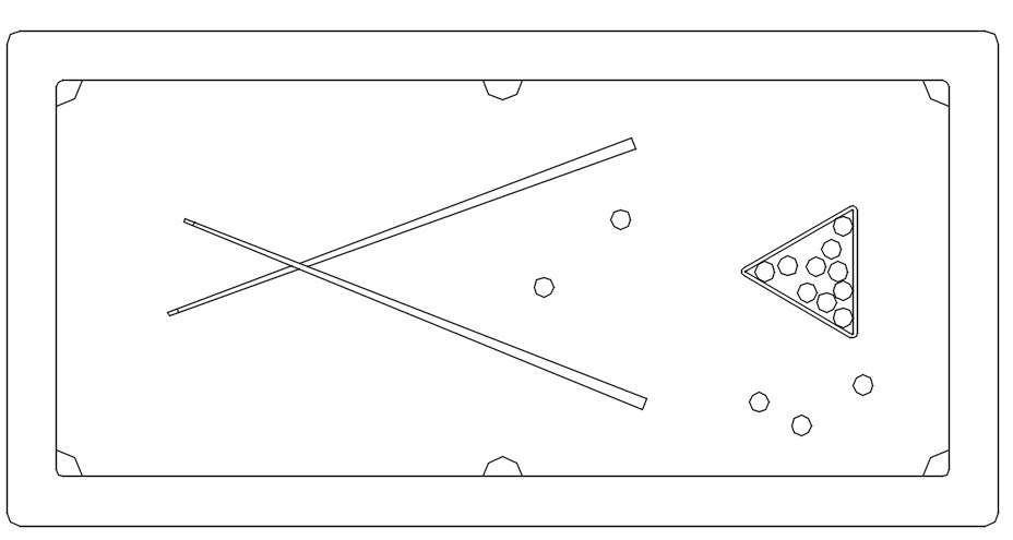 2D design of billiard table in AutoCAD drawing, dwg file, CAD file