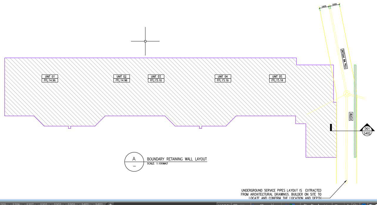 2D design of boundary retaining wall layout plan is given in AutoCAD drawing, CAD file, dwg file