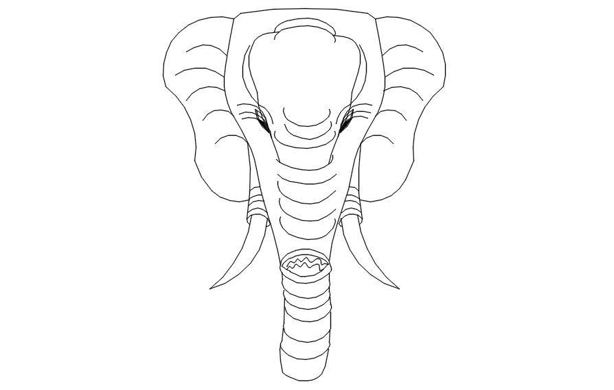 2D design of elephant face in AutoCAD drawing, CAD file, dwg file