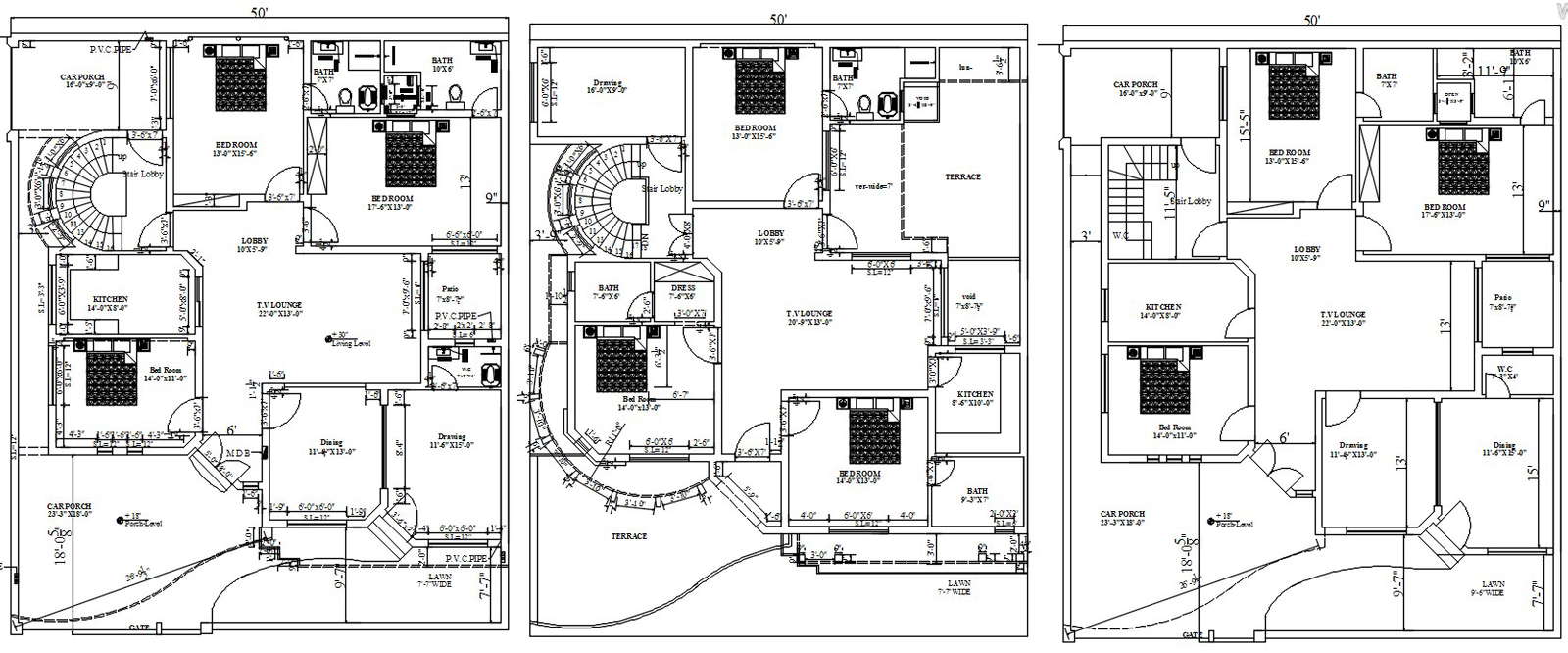 Two-Level House Design in AutoCAD 2D DWG with Detail