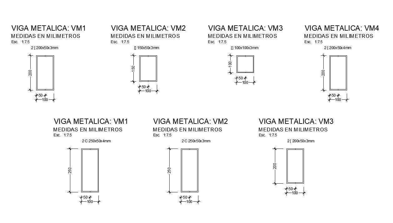 2D design of metallic beam in detail AutoCAD drawing, CAD file, dwg file