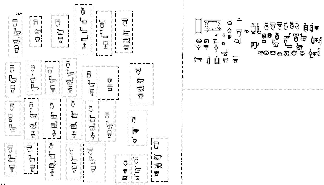 2D design of toilet and urinal blocks in AutoCAD drawing, CAD file, dwg file