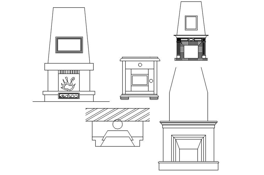 2D designs of fireplace in AutoCAD drawing, CAD file, dwg file