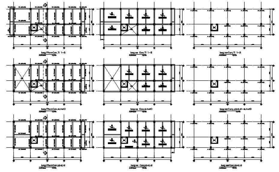 2D drawing of column layout plan, AutoCAD drawing, CAD file, dwg file