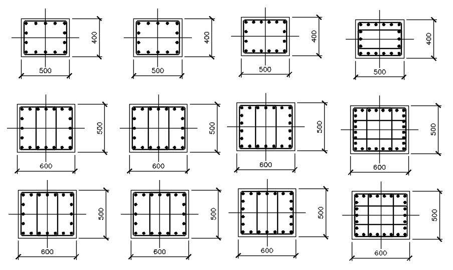 2D drawing of column reinforcement details in AutoCAD, CAD file, dwg file