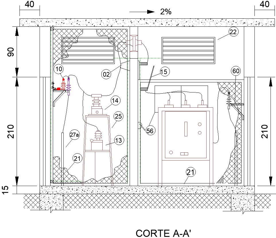 2D drawing of cross section AA' of electric power distribution system
