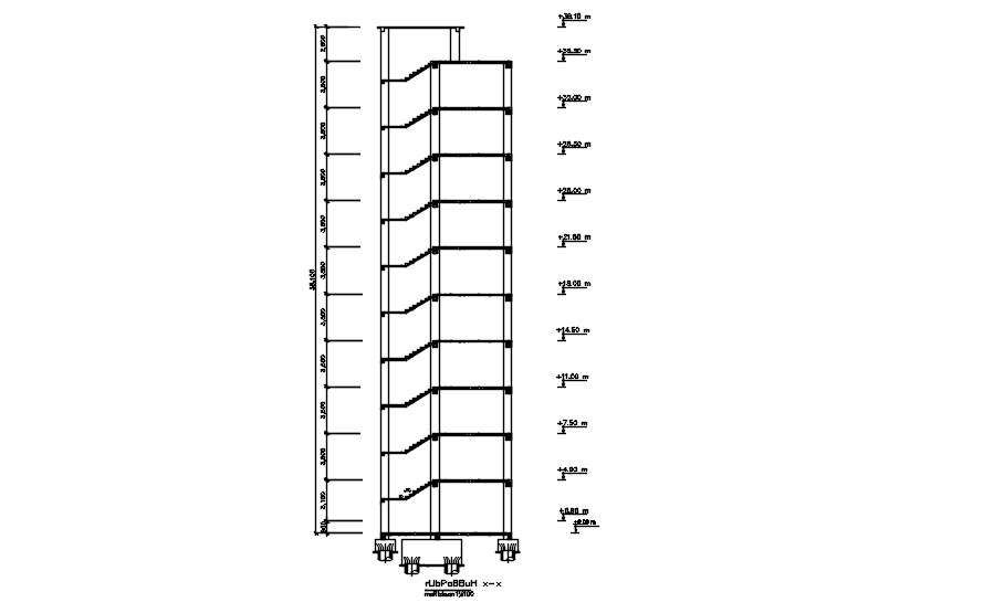 2D drawing of cross section of multistory building in AutoCAD, dwg file, CAD file