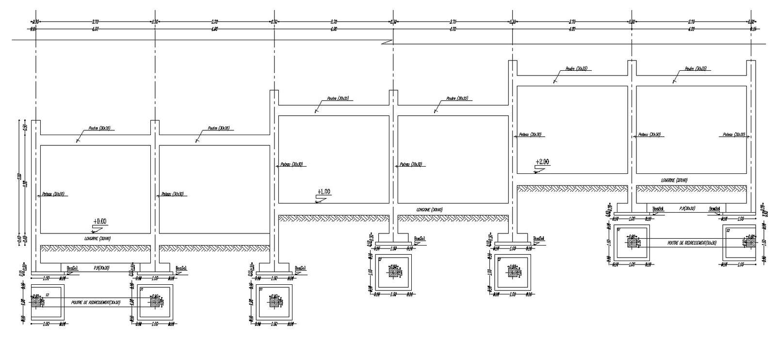 2D drawing of different foundation details in AutoCAD design, CAD file, dwg file