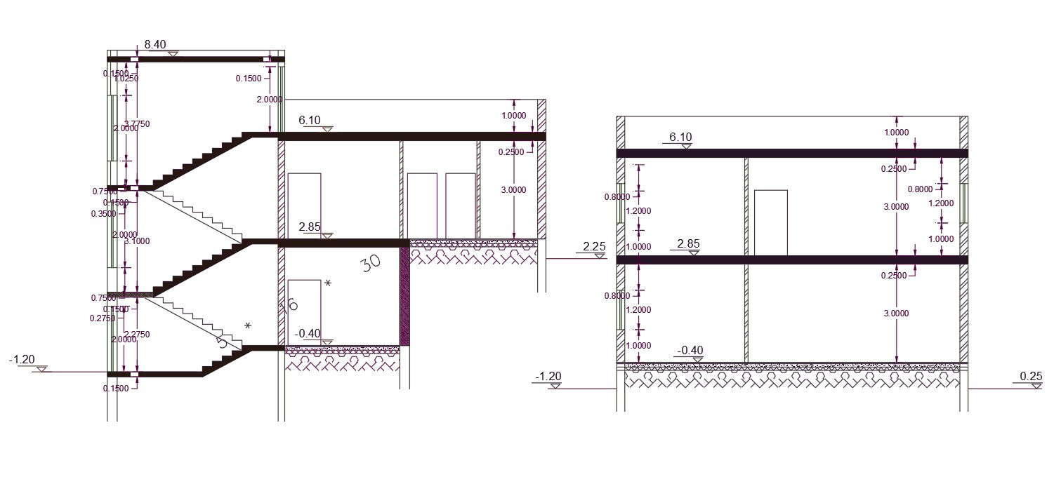 2 Storey House Building Section Design CAD File