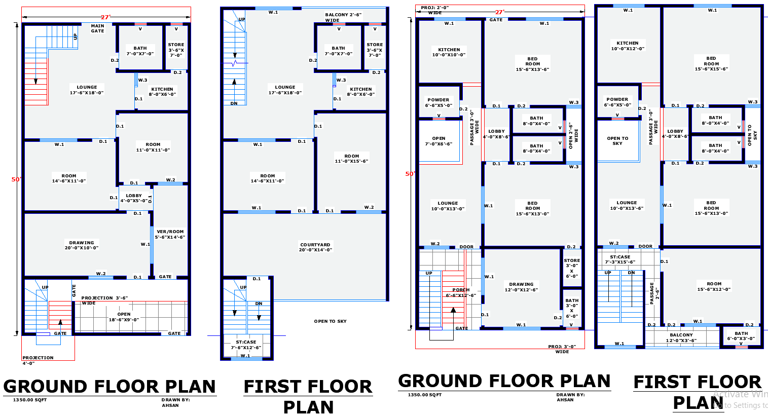 Two Unique 27'x50' House Plans in AutoCAD DWG Format