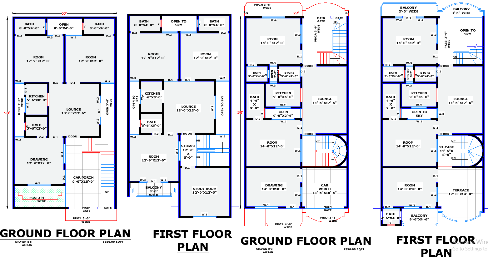 Two Unique 27x50 Residential House Plans in DWG Format
