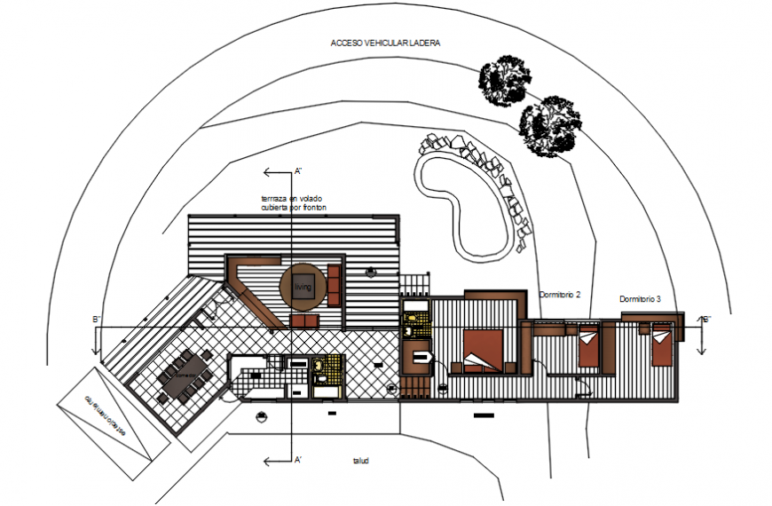 2 d cad drawing of casa medeterian plan Auto Cad software