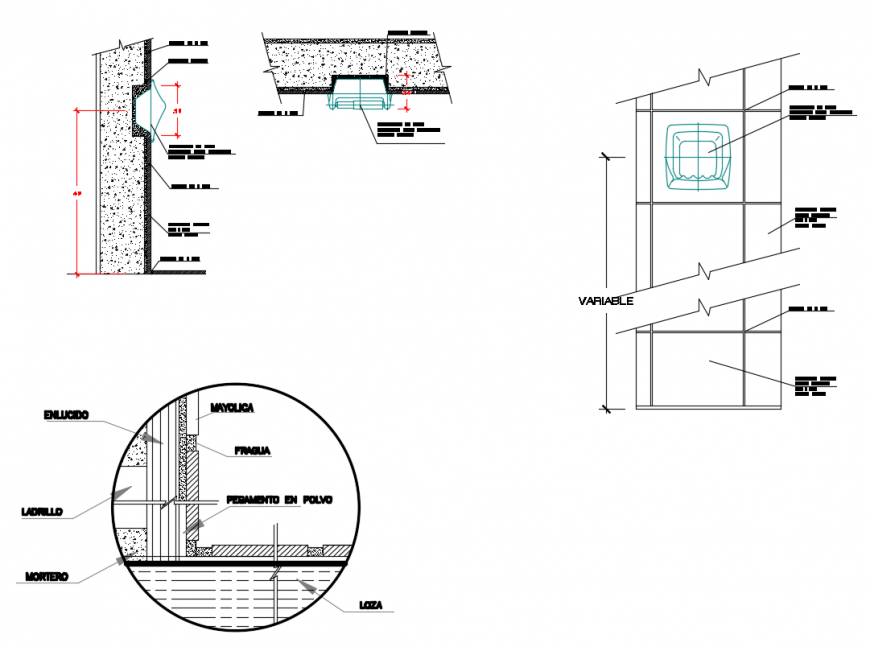 2 d cad drawing of detailed wall auto cad software