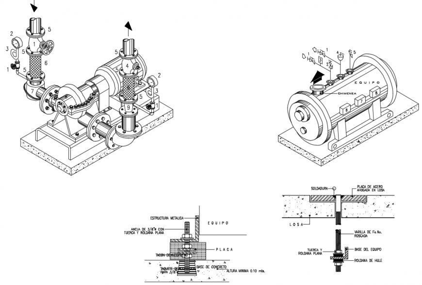 2 d cad drawing of the gas section with pipes Auto Cad software
