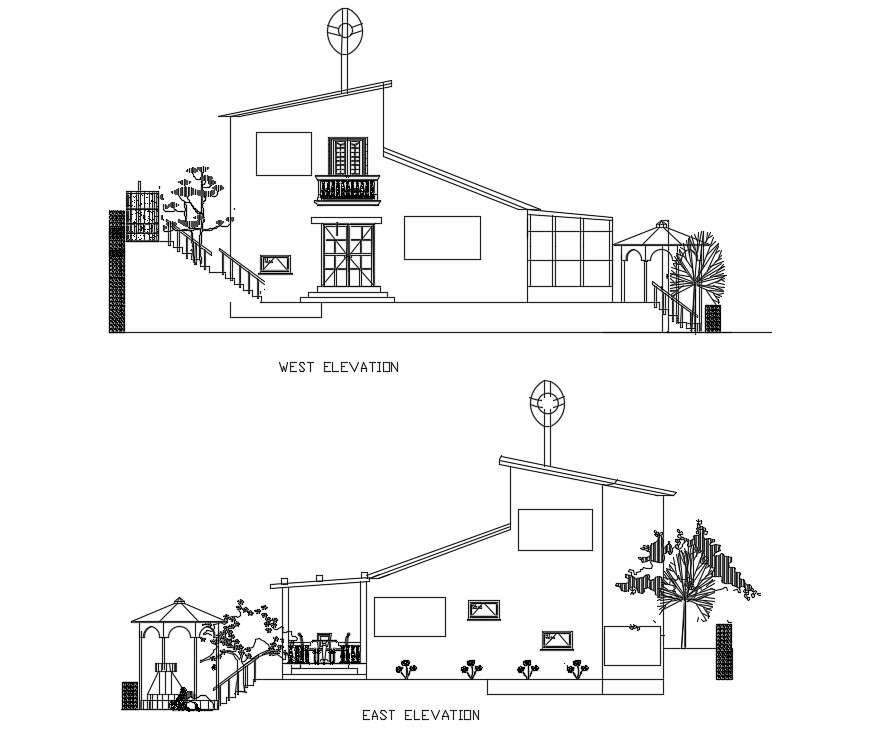 2d House Elevation Design CAD File