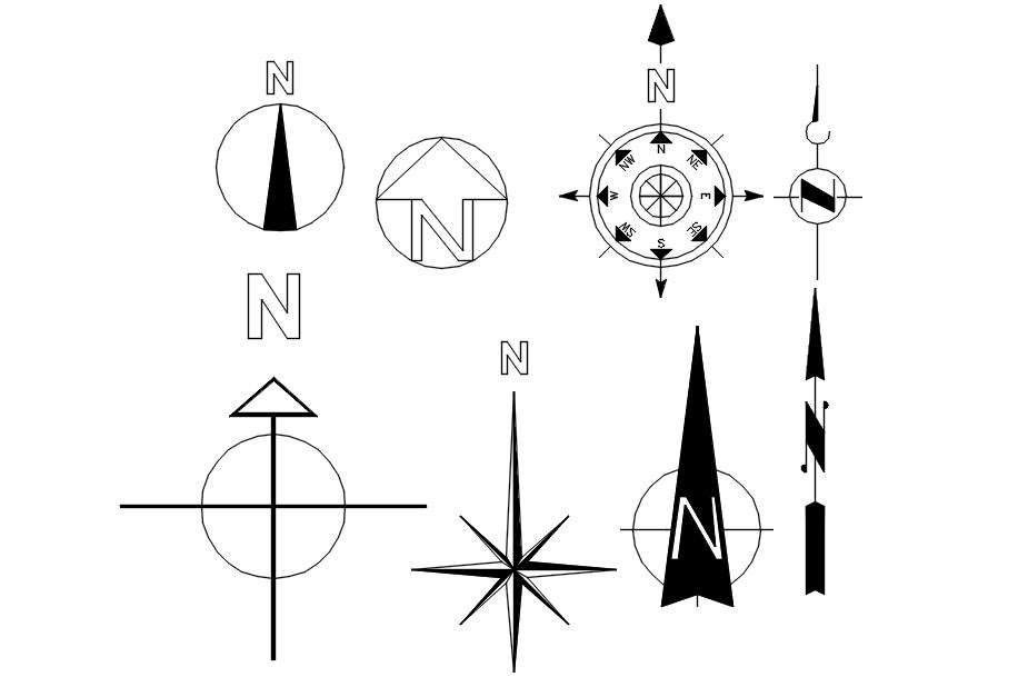2d Direction symbols cad blocks in AutoCAD, dwg file.