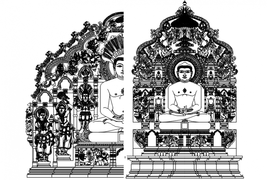 2d buddha statue blocks cad file