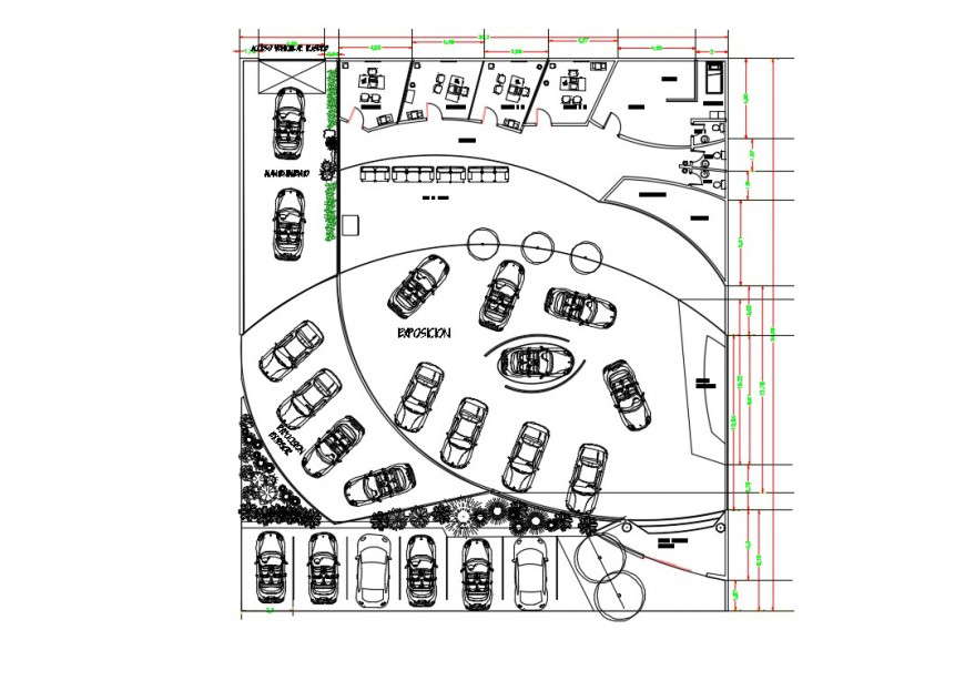 2d cad drawing of cars exhibition autocad file