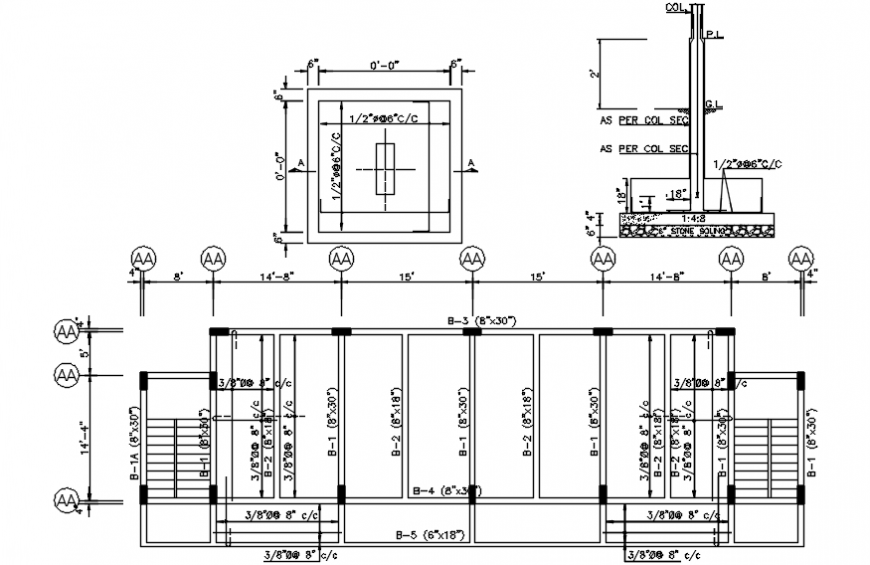 2d cad drawing of ground floor framing plan sections autocad software