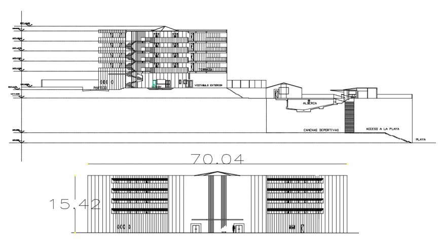 2d cad drawing of hotel exterior autocad software