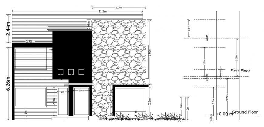 2d cad drawing of house stru front elevation plan autocad software