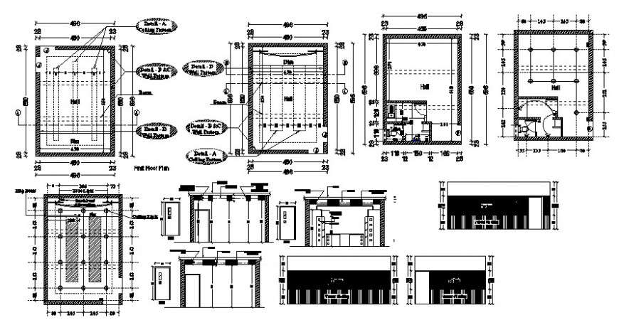 2d cad drawing of press club hall dwg file
