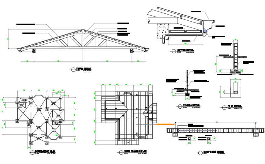 2d cad drawing of roof detailing autocad software