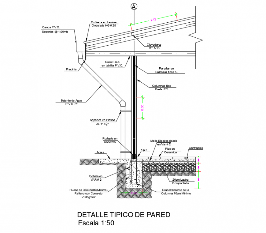 2d cad drawing of roof section auto cad software