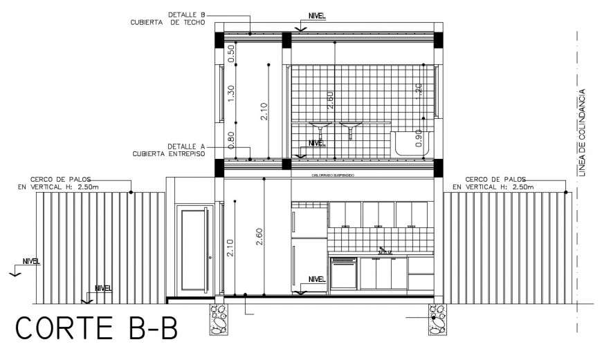 2d cad drawing of section B  project elevation autocad software