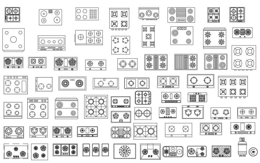 2d cad drawing of two unit cooktop autocad software