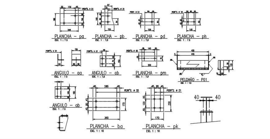 2d CAD drawings details of bolted joints dwg file